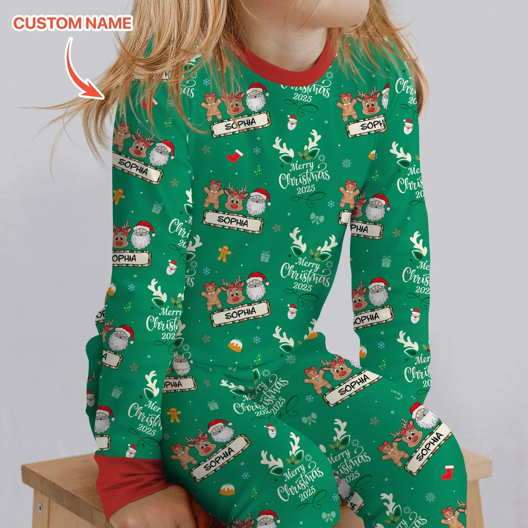 Custom Name "Merry Christmas My Deer" For Girl - Two Piece Long Sleeve Pajama Set - Zumbamboo