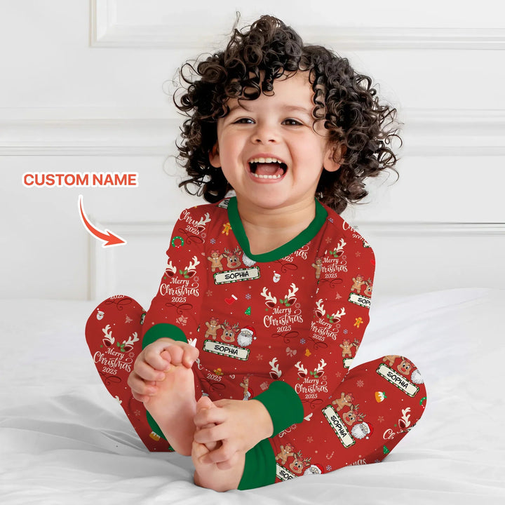 Custom Name "Merry Christmas My Deer" For Girl - Two Piece Long Sleeve Pajama Set - Zumbamboo
