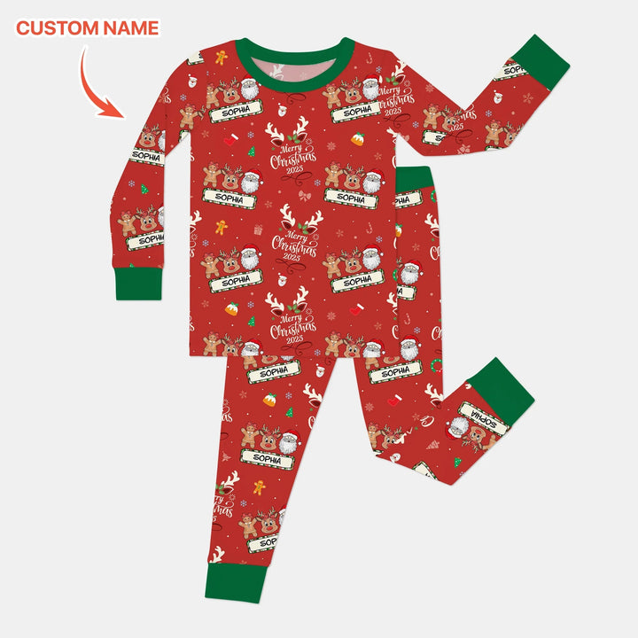 Custom Name "Merry Christmas My Deer" For Girl - Two Piece Long Sleeve Pajama Set - Zumbamboo