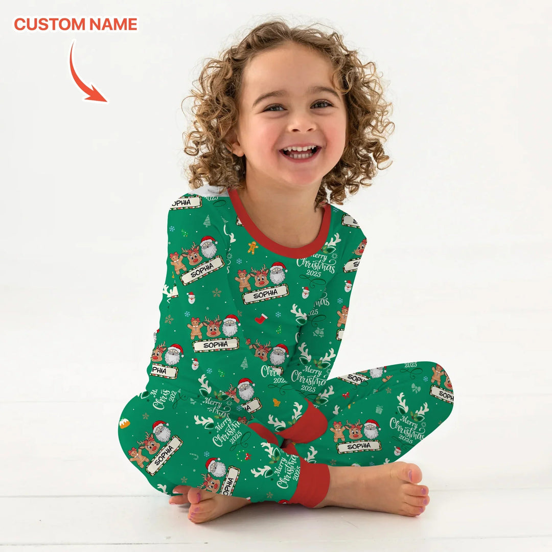 Custom Name "Merry Christmas My Deer" For Girl - Two Piece Long Sleeve Pajama Set - Zumbamboo