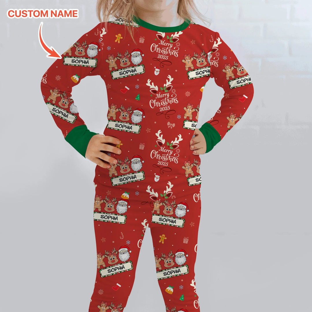Custom Name "Merry Christmas My Deer" For Girl - Two Piece Long Sleeve Pajama Set - Zumbamboo