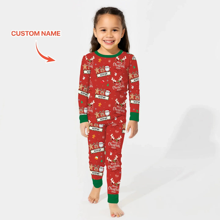 Custom Name "Merry Christmas My Deer" For Girl - Two Piece Long Sleeve Pajama Set - Zumbamboo