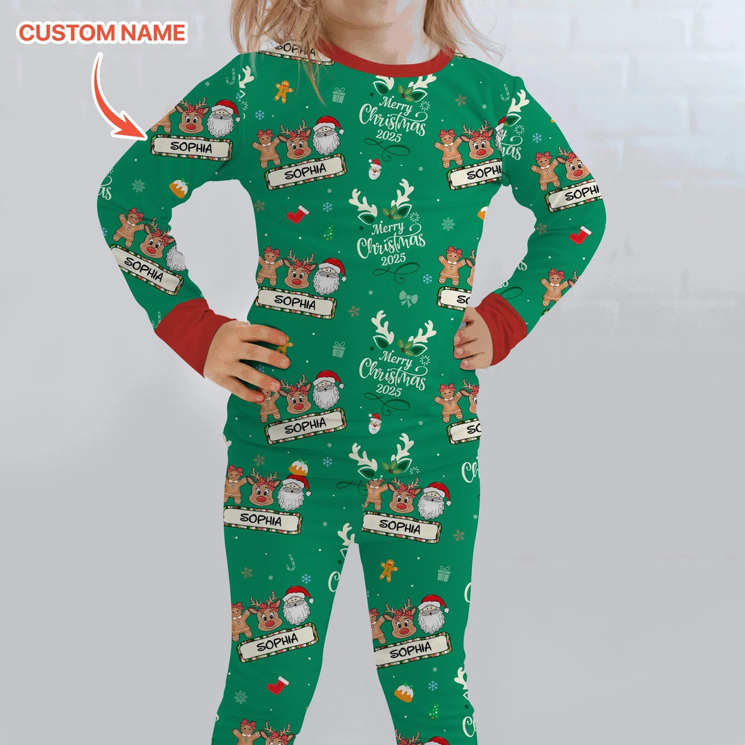 Custom Name "Merry Christmas My Deer" For Girl - Two Piece Long Sleeve Pajama Set - Zumbamboo