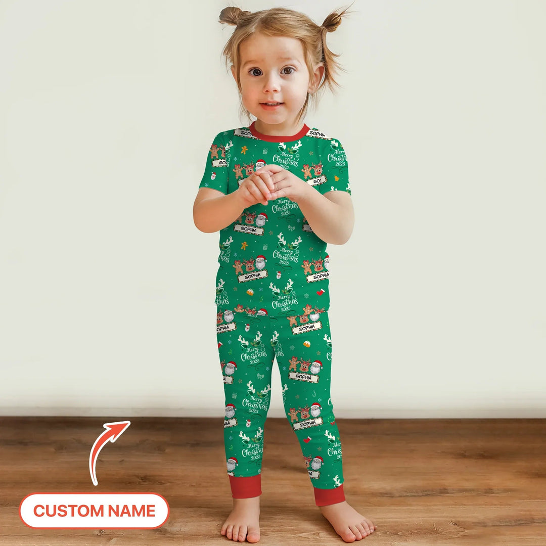 Custom Name "Merry Christmas My Deer" For Girl - Two Piece Short Sleeve Pajama Set - Zumbamboo