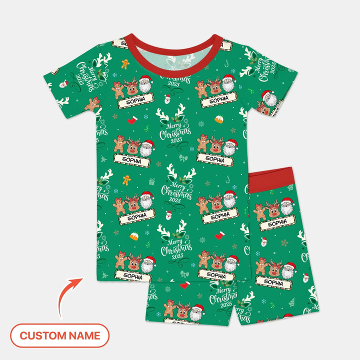 Custom Name "Merry Christmas My Deer" For Girl - Two Piece Short Sleeve Shorts Pajama Set - Zumbamboo