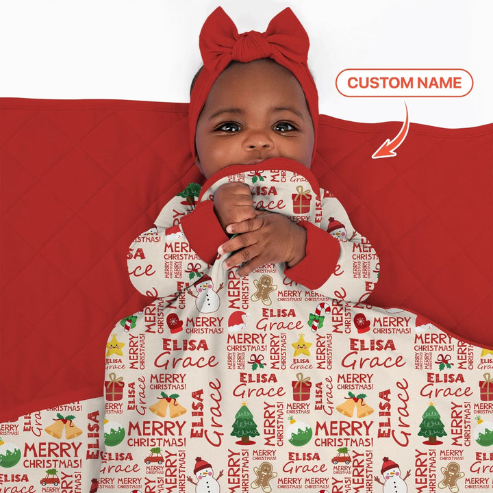 Custom Name Merry Christmas Quilt Blanket , Custom Name Merry Christmas Quilt Blanket - 1.0 TOG