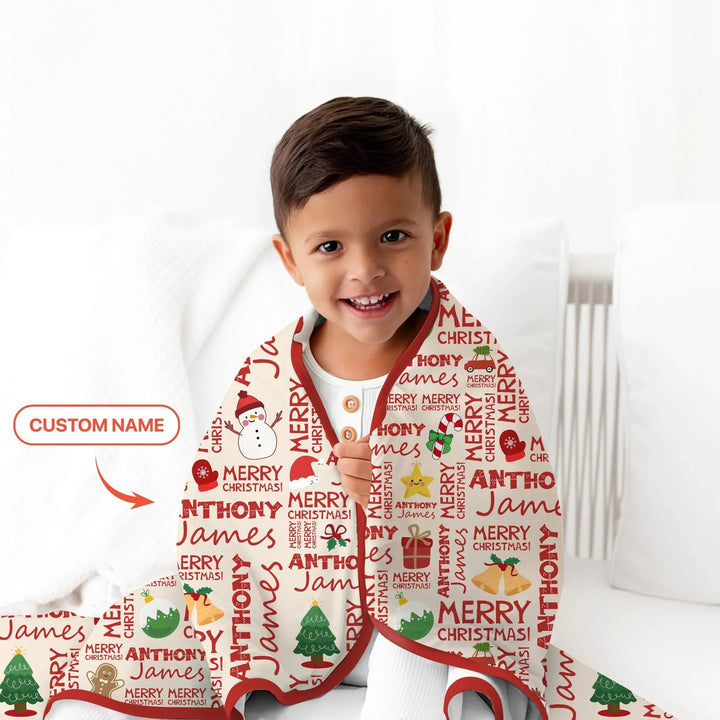 Custom Name Merry Christmas Toddler Blanket - Zumbamboo