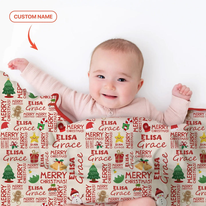 Custom Name Merry Christmas Toddler Blanket - Zumbamboo