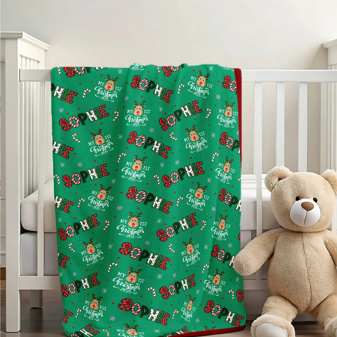 Custom Name "My First Christmas 2025" Toddler Blanket , Custom Name "My First Christmas 2025" Toddler Blanket - Default Title