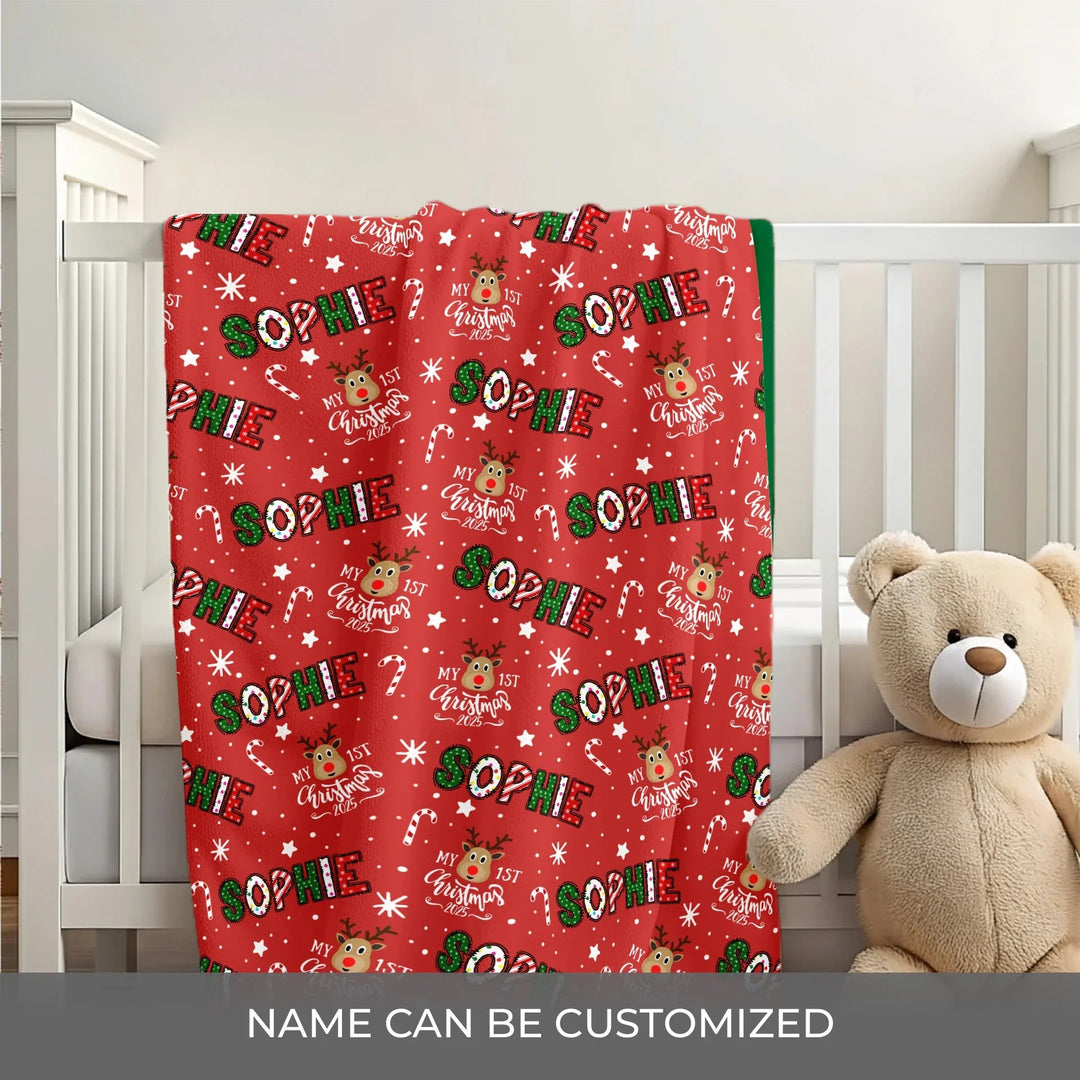 Custom Name "My First Christmas 2025" Toddler Blanket , Custom Name "My First Christmas 2025" Toddler Blanket - Default Title