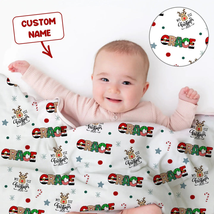 Custom Name "My First Christmas 2025" - Toddler Blanket (G) - Zumbamboo