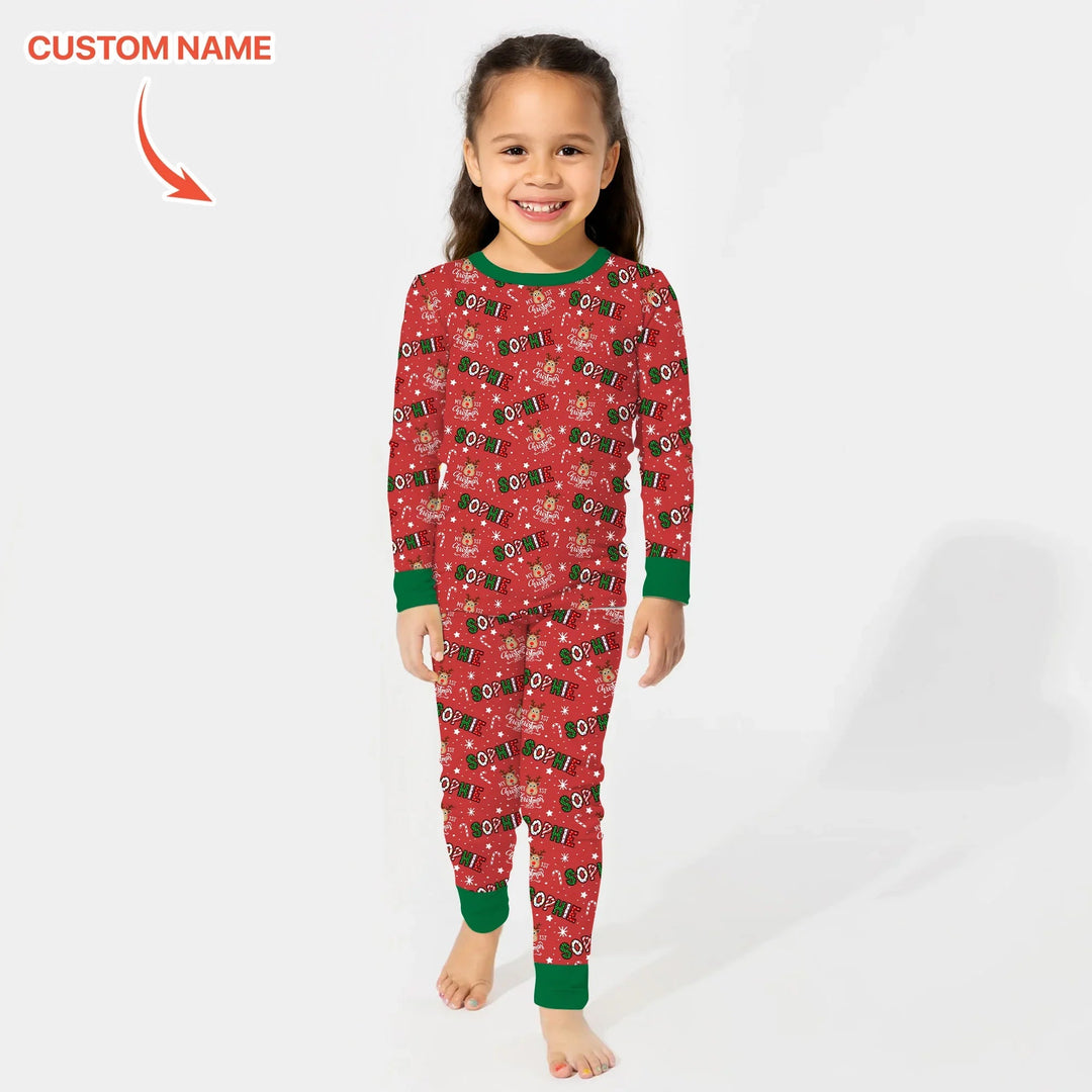 Custom Name "My First Christmas 2025" Two Piece Long Sleeve Pajama Set - Zumbamboo
