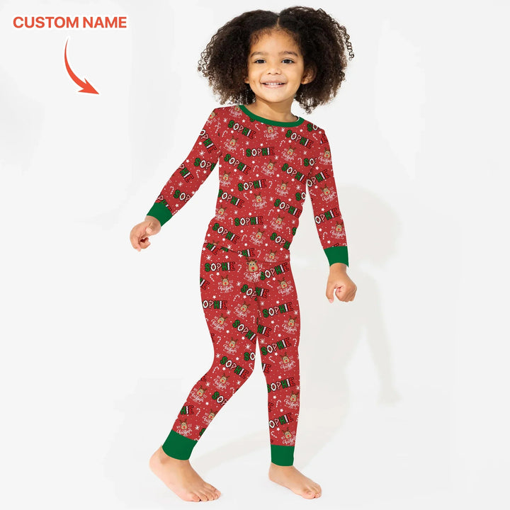 Custom Name "My First Christmas 2025" Two Piece Long Sleeve Pajama Set - Zumbamboo
