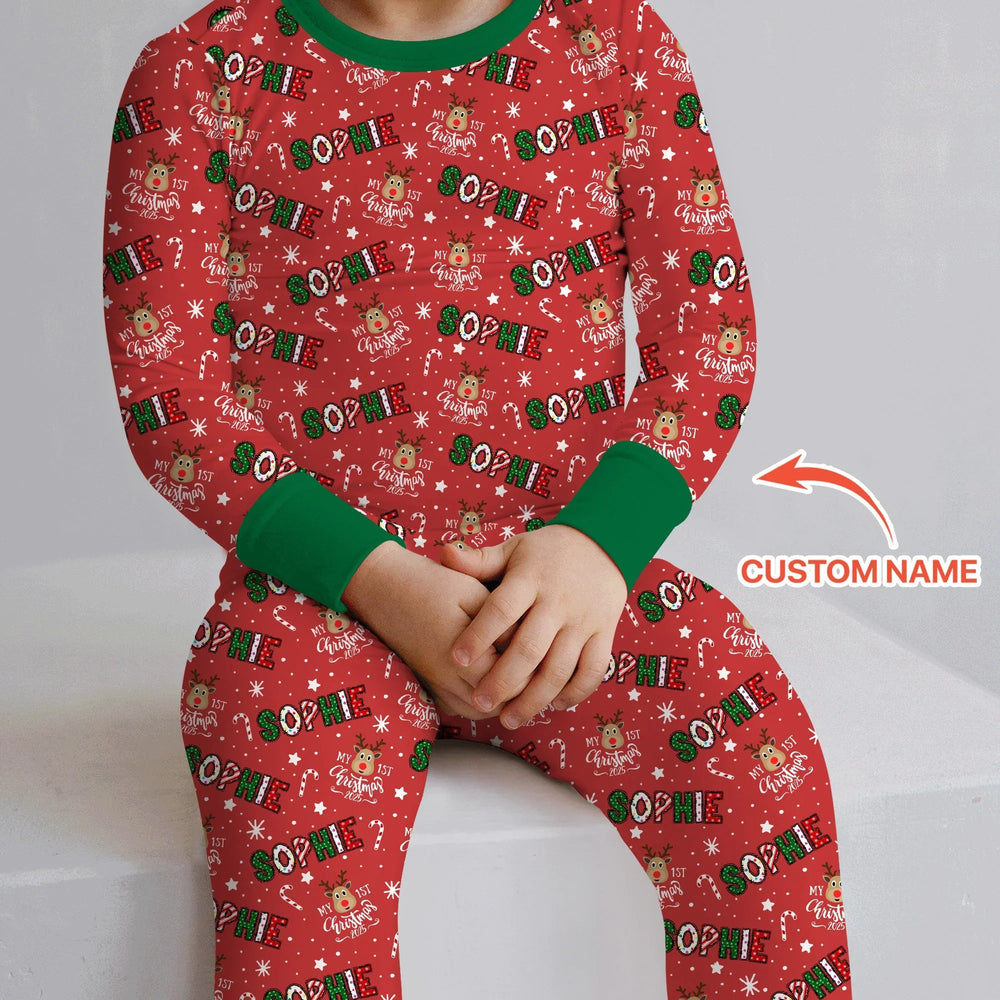 Custom Name "My First Christmas 2025" Two Piece Long Sleeve Pajama Set - Zumbamboo