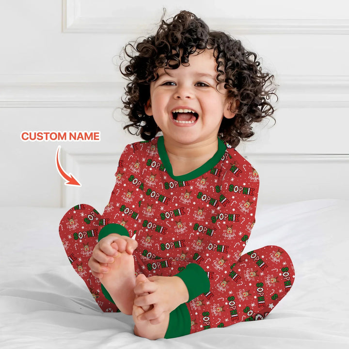 Custom Name "My First Christmas 2025" Two Piece Long Sleeve Pajama Set - Zumbamboo