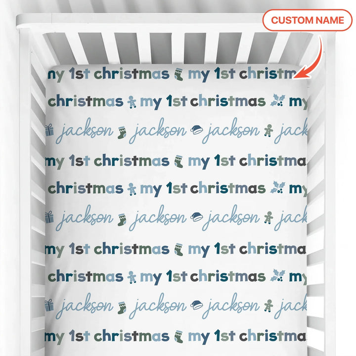 Custom Name My First Christmas Color Mood Fitted Crib Sheet , Custom Name My First Christmas Color Mood Fitted Crib Sheet - Default Title