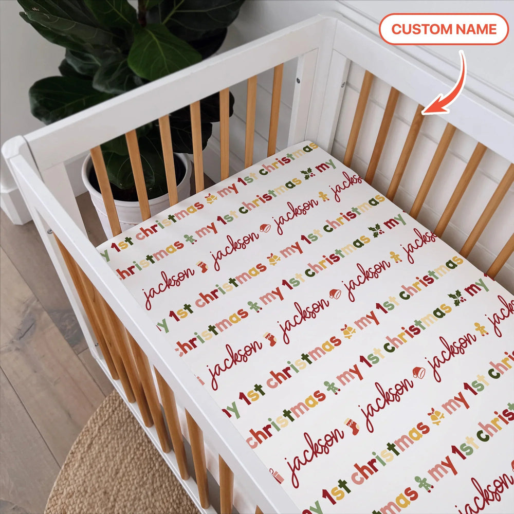 Custom Name My First Christmas Color Mood Fitted Crib Sheet - Zumbamboo