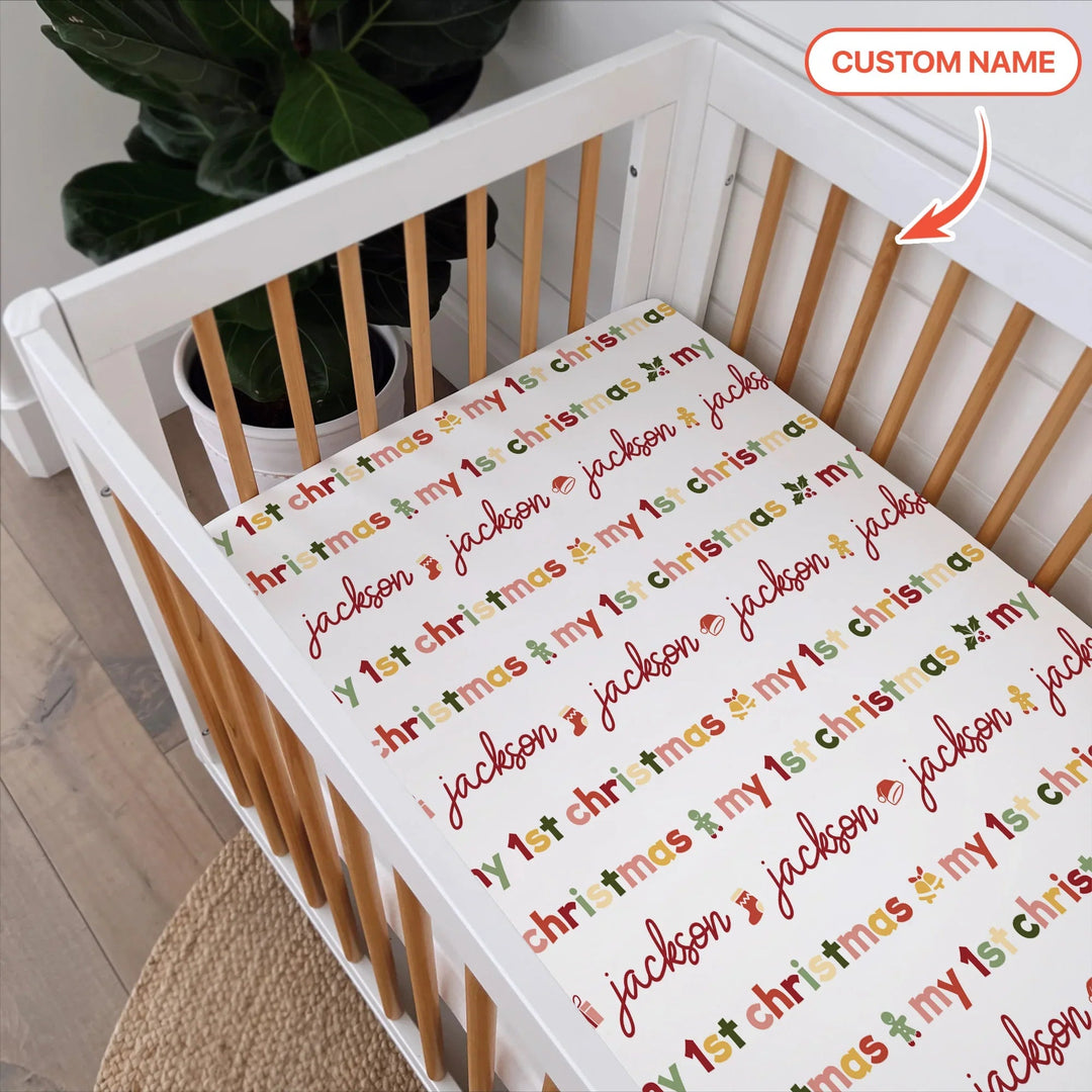 Custom Name My First Christmas Color Mood Fitted Crib Sheet , Custom Name My First Christmas Color Mood Fitted Crib Sheet - Default Title
