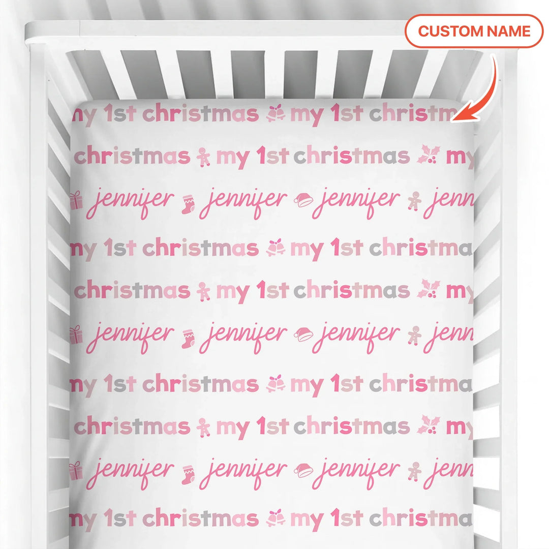 Custom Name My First Christmas Color Mood Fitted Crib Sheet , Custom Name My First Christmas Color Mood Fitted Crib Sheet - Default Title