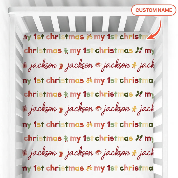 Custom Name My First Christmas Color Mood Fitted Crib Sheet , Custom Name My First Christmas Color Mood Fitted Crib Sheet - Default Title
