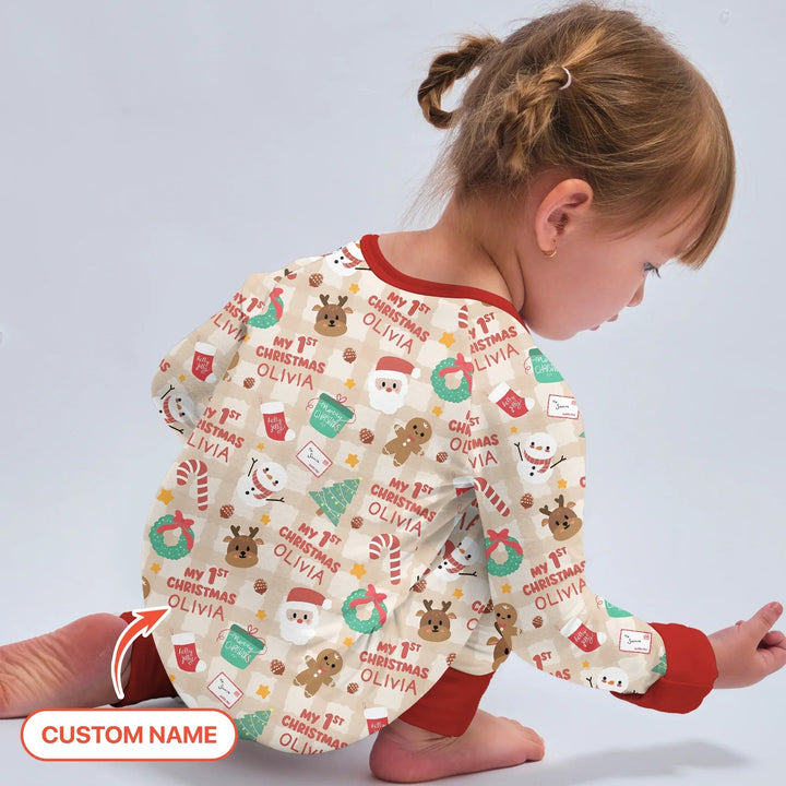 Custom Name My First Christmas Mocha Gingham Convertible Zippy - Zumbamboo