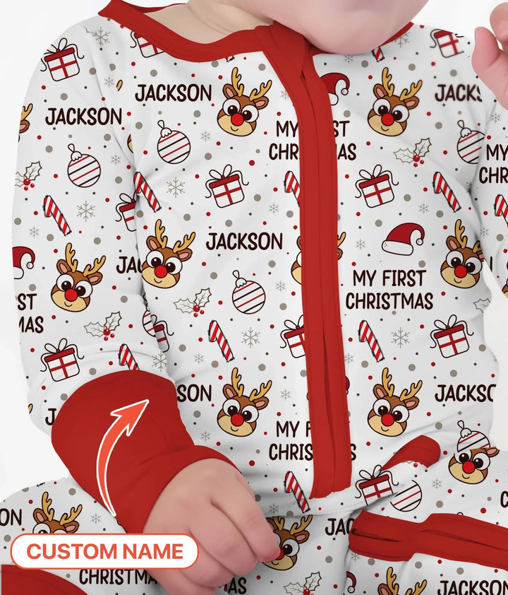 Custom Name Reindeer Doodle My First Christmas Convertible Zippy - Zumbamboo
