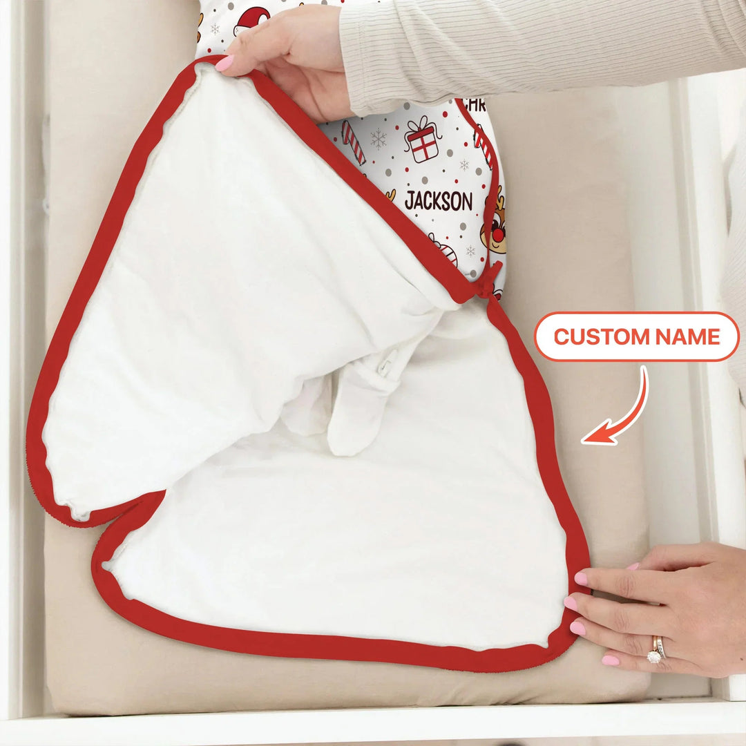 Custom Name Reindeer Doodle My First Christmas Sleep Bag - Zumbamboo