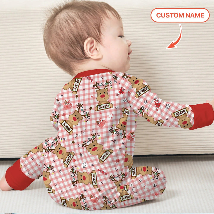 Custom Name Reindeer Gingham Convertible Zippy - Zumbamboo