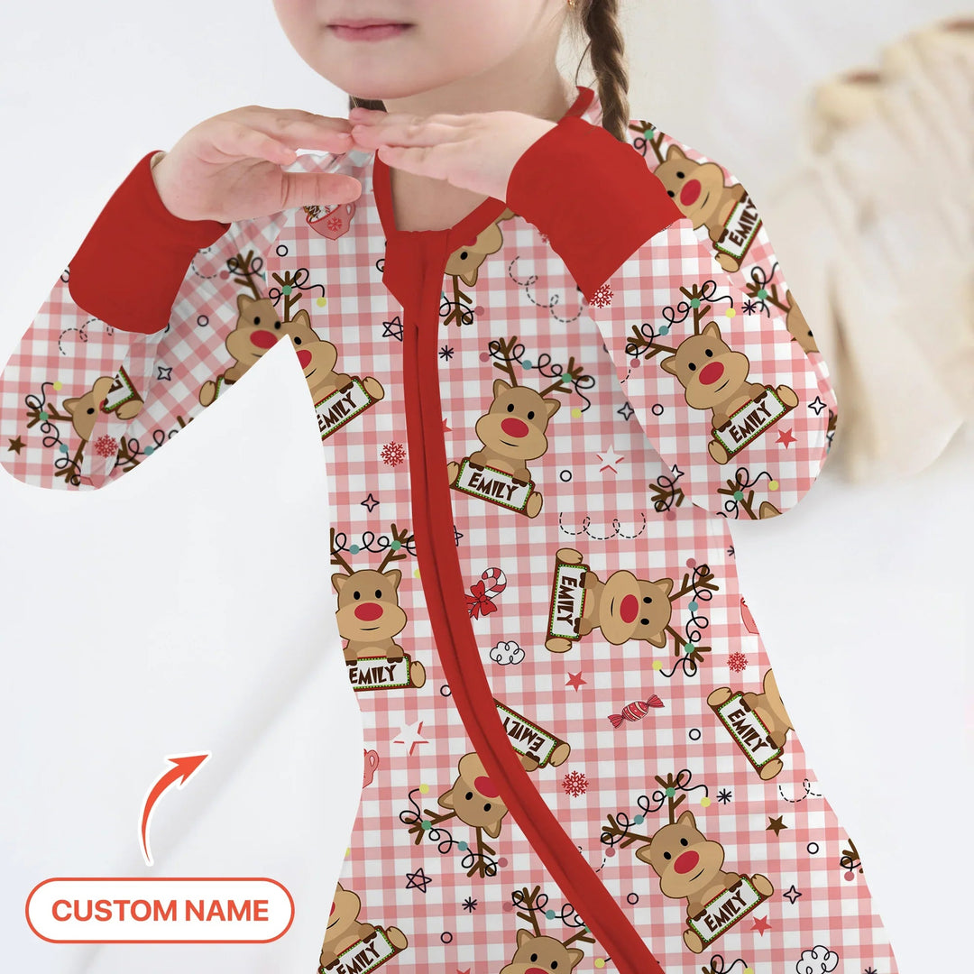 Custom Name Reindeer Gingham Convertible Zippy - Zumbamboo