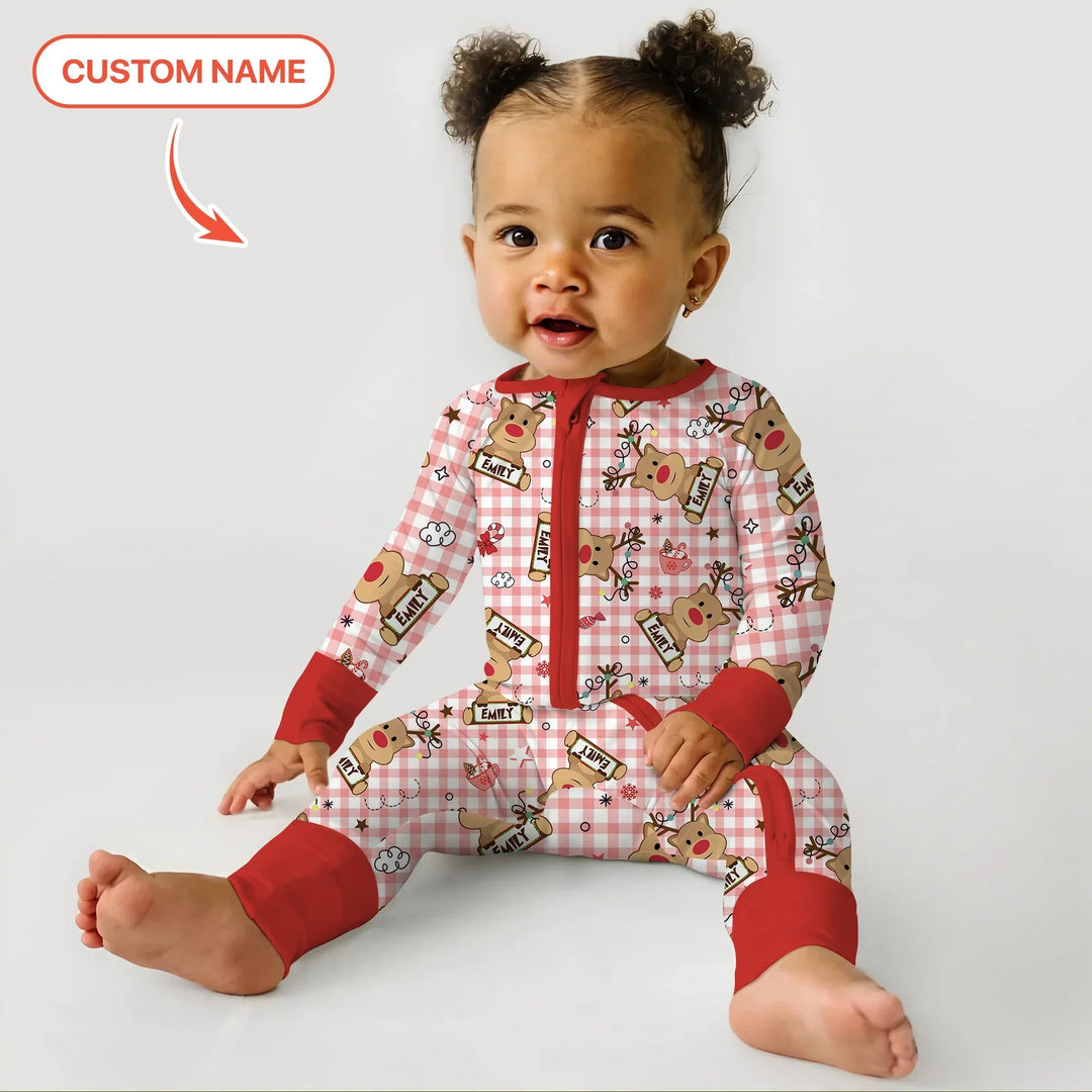 Custom Name Reindeer Gingham Convertible Zippy - Zumbamboo