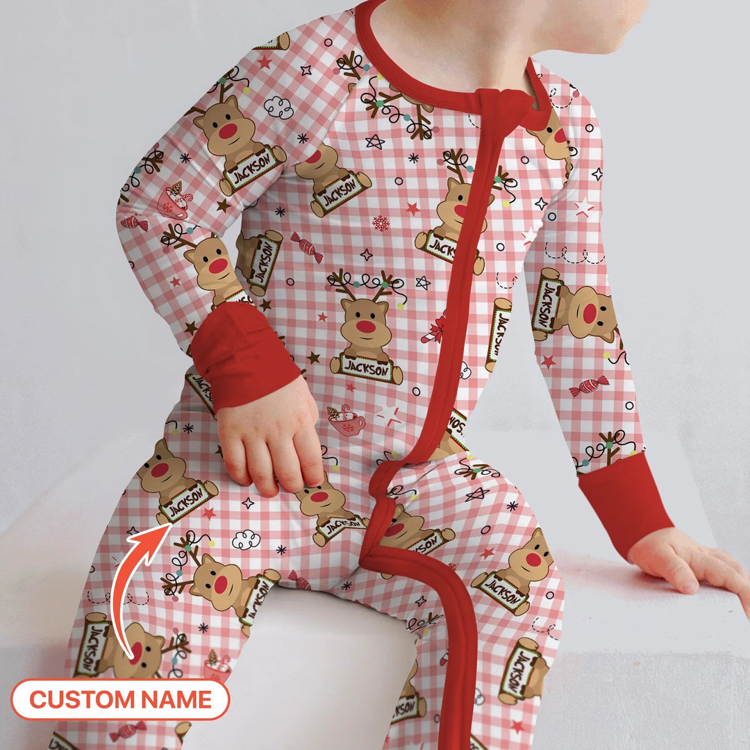 Custom Name Reindeer Gingham Convertible Zippy - Zumbamboo