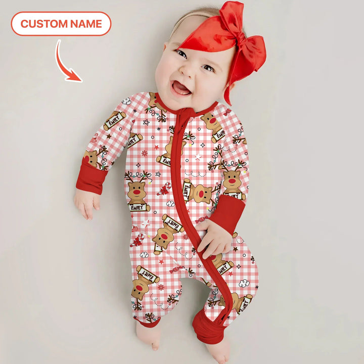 Custom Name Reindeer Gingham Convertible Zippy - Zumbamboo