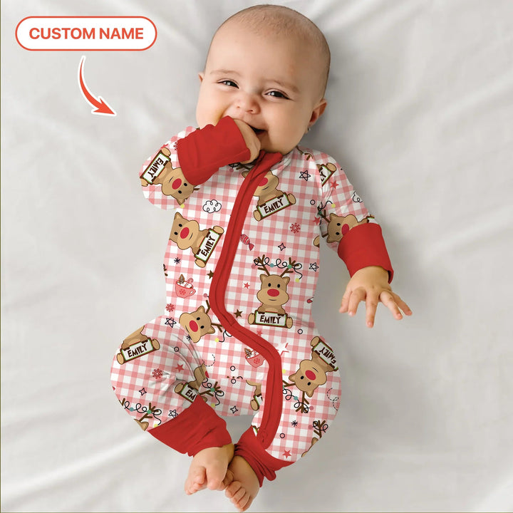 Custom Name Reindeer Gingham Convertible Zippy - Zumbamboo