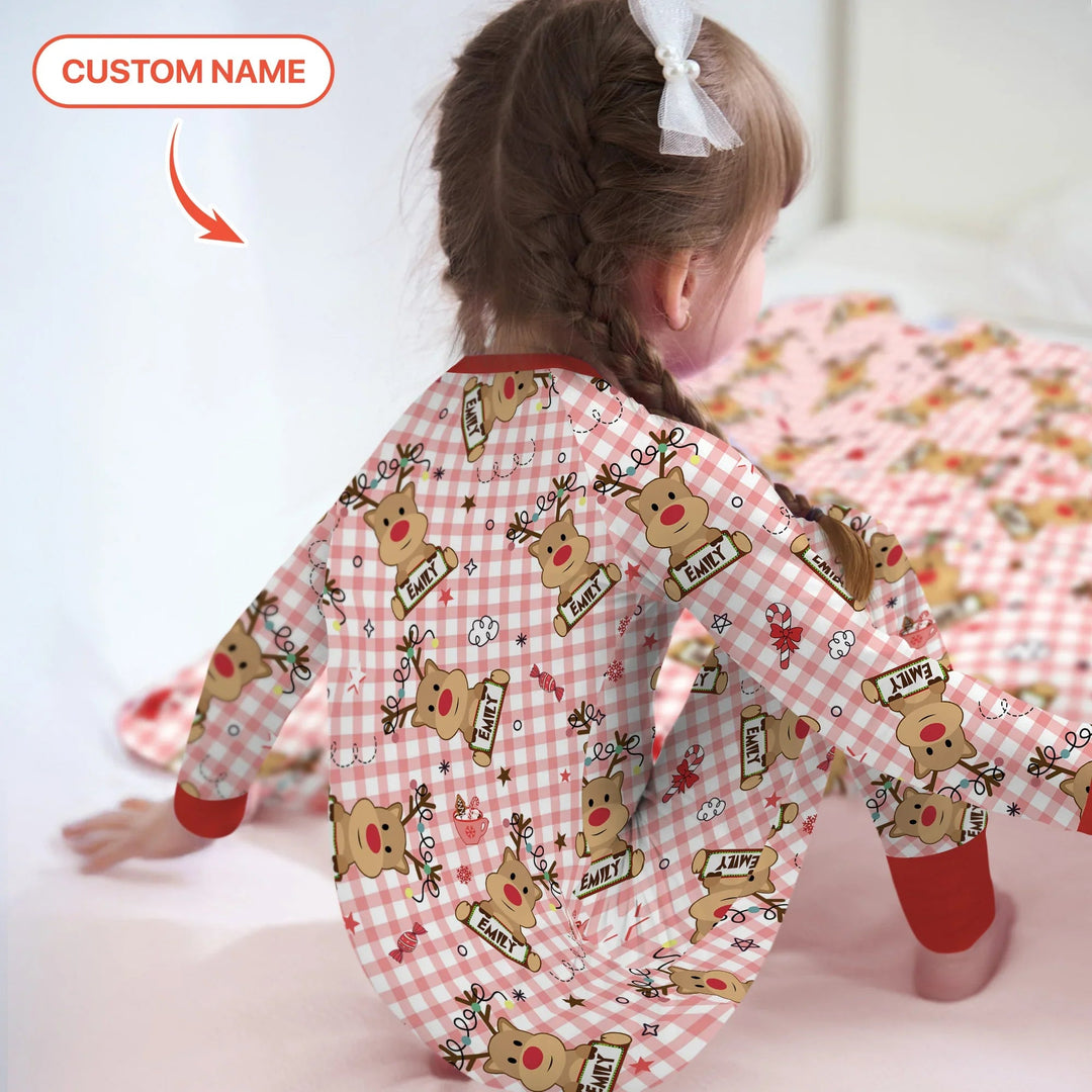 Custom Name Reindeer Gingham Convertible Zippy - Zumbamboo