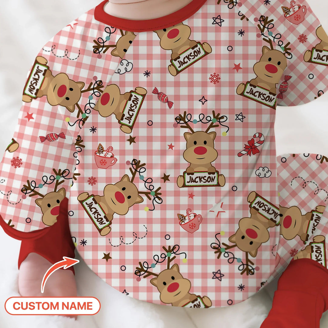 Custom Name Reindeer Gingham Convertible Zippy - Zumbamboo