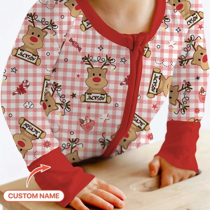 Custom Name Reindeer Gingham Convertible Zippy - Zumbamboo