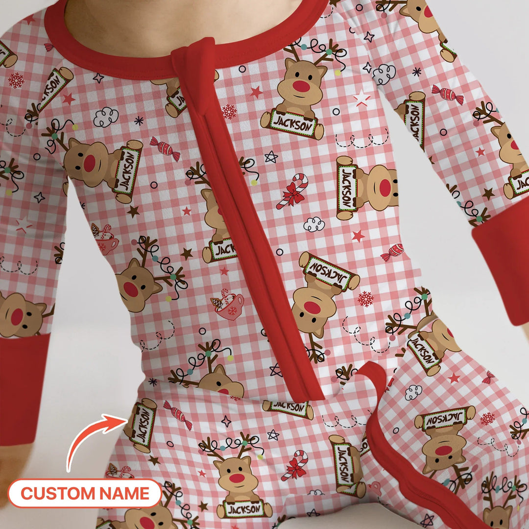 Custom Name Reindeer Gingham Convertible Zippy - Zumbamboo