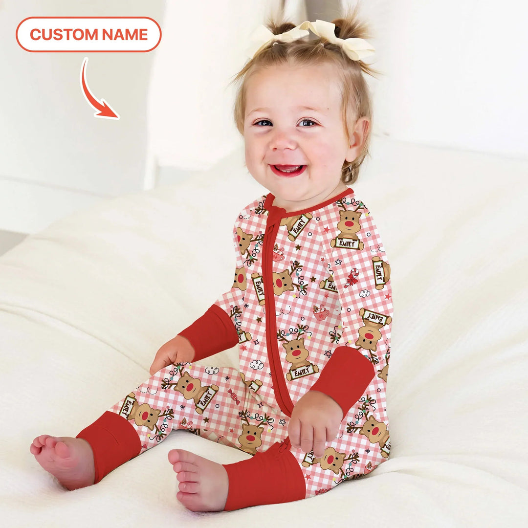 Custom Name Reindeer Gingham Convertible Zippy - Zumbamboo