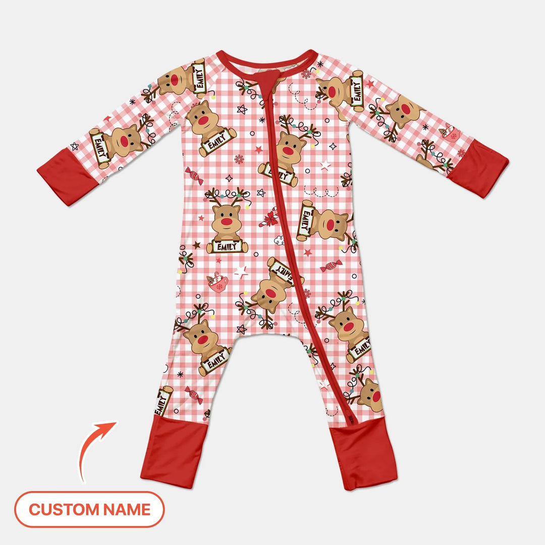 Custom Name Reindeer Gingham Convertible Zippy - Zumbamboo