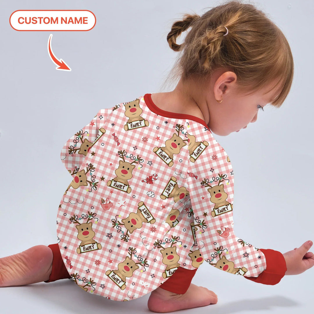 Custom Name Reindeer Gingham Convertible Zippy - Zumbamboo