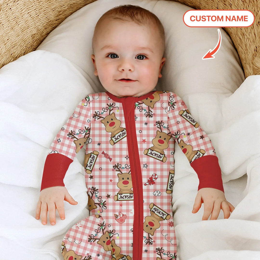 Custom Name Reindeer Gingham Convertible Zippy - Zumbamboo