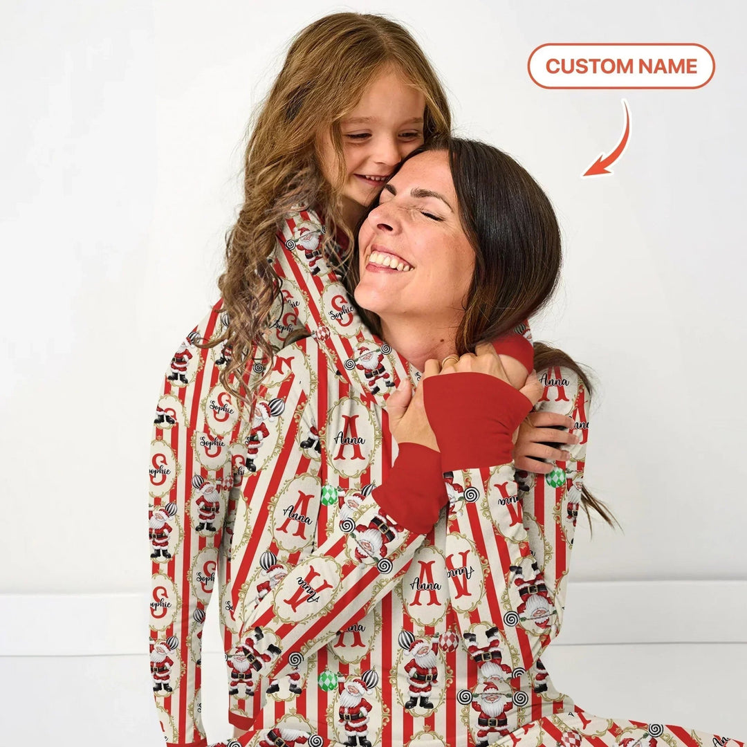 Custom Name Santa Stripes Men's Pajama Set - Zumbamboo