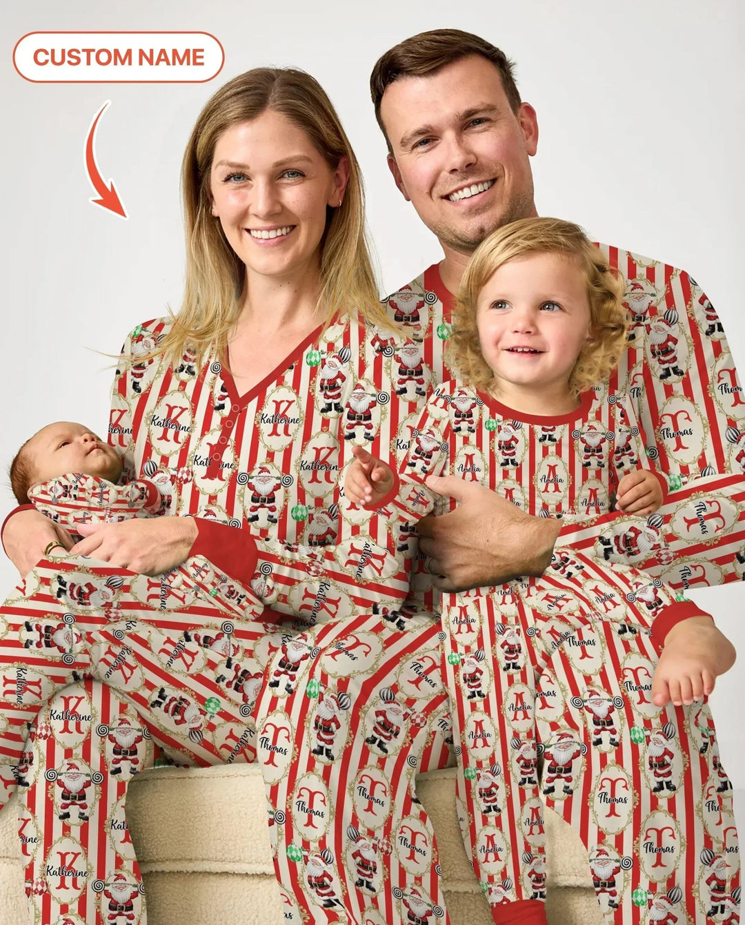 Custom Name Santa Stripes Men's Pajama Set - Zumbamboo