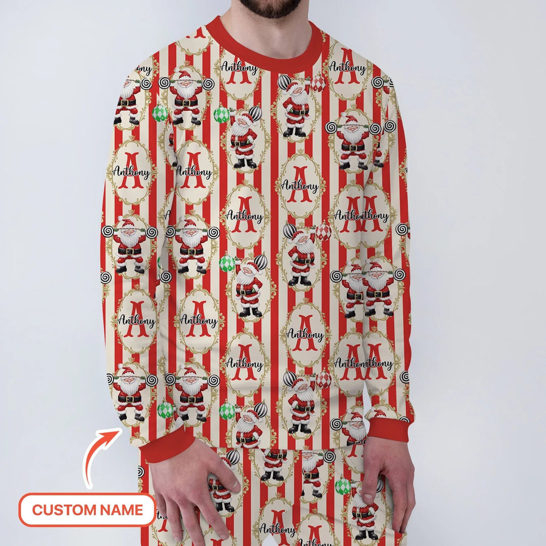 Custom Name Santa Stripes Men's Pajama Set - Zumbamboo