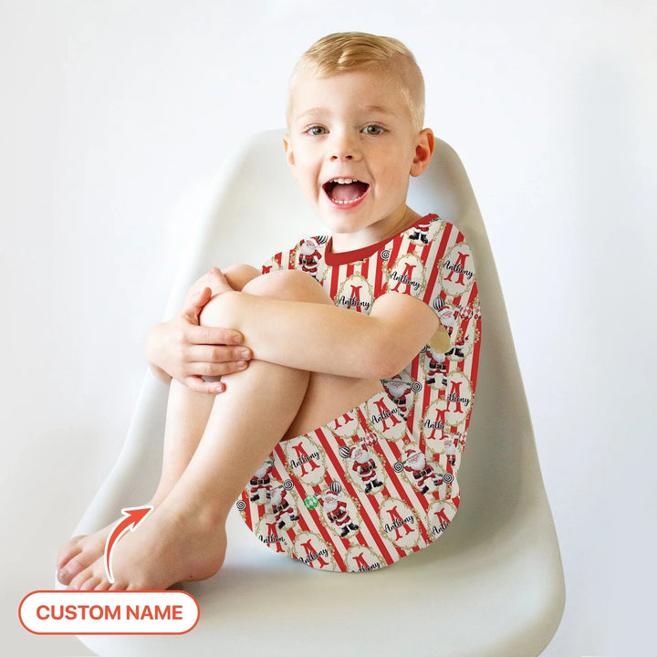 Custom Name Santa Stripes Two Piece Short Sleeve Shorts Pajama Set - Zumbamboo