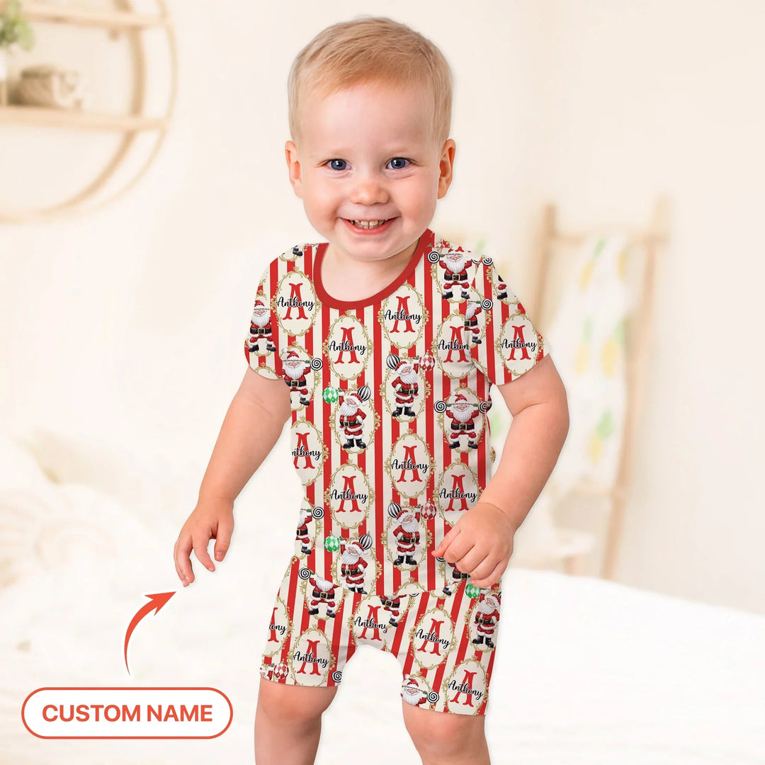 Custom Name Santa Stripes Two Piece Short Sleeve Shorts Pajama Set - Zumbamboo