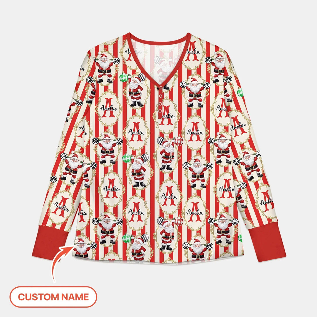 Custom Name Santa Stripes Women Pajama Set - Zumbamboo