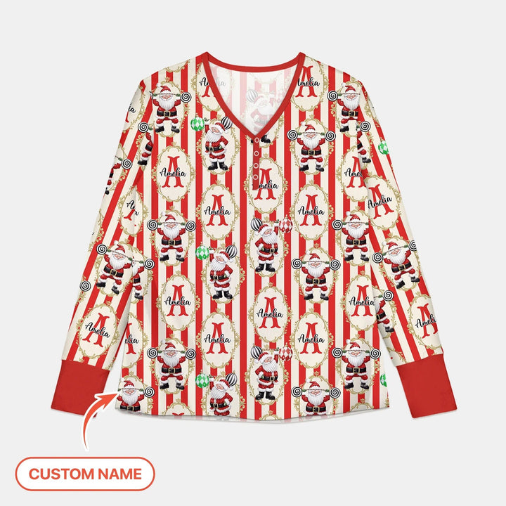 Custom Name Santa Stripes Women Pajama Set - Zumbamboo