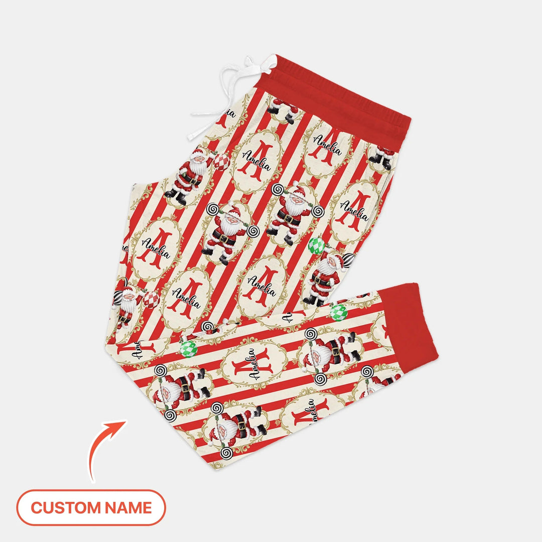 Custom Name Santa Stripes Women Pajama Set - Zumbamboo
