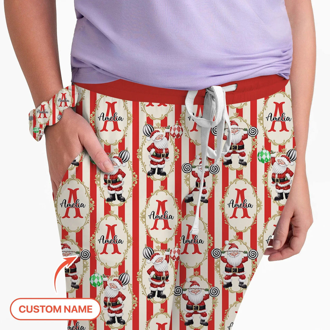 Custom Name Santa Stripes Women Pajama Set - Zumbamboo